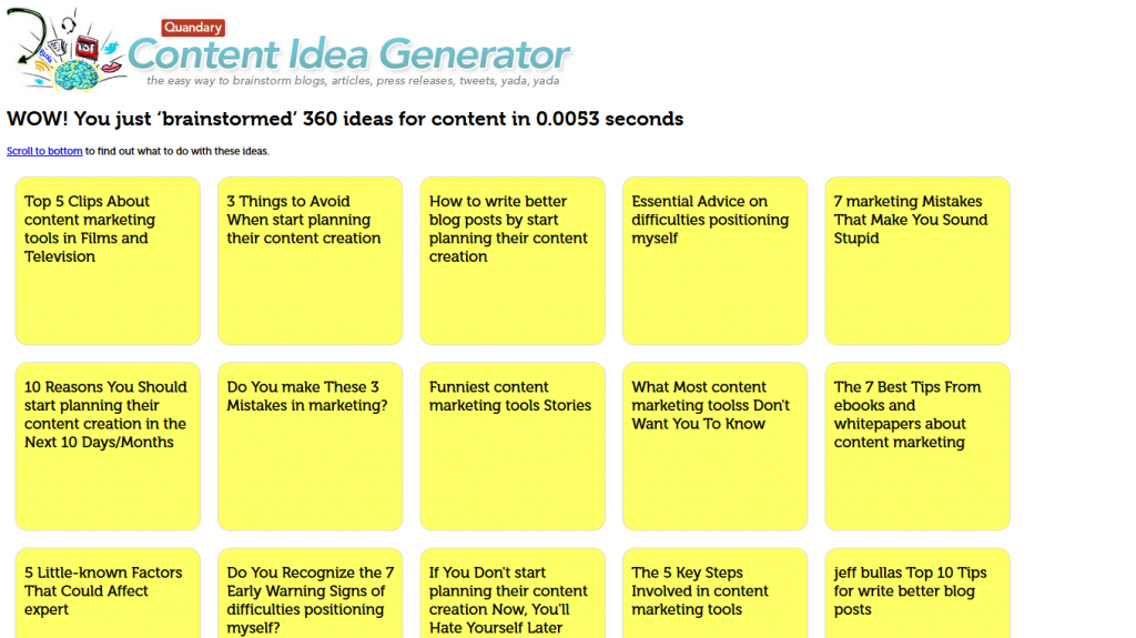 content generation tool results