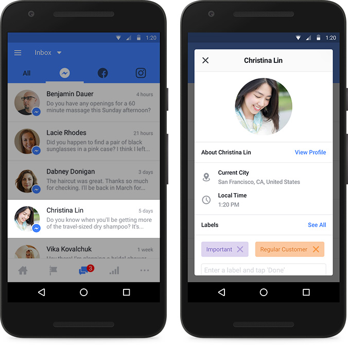 CRM optie Facebook Messenger Instagram