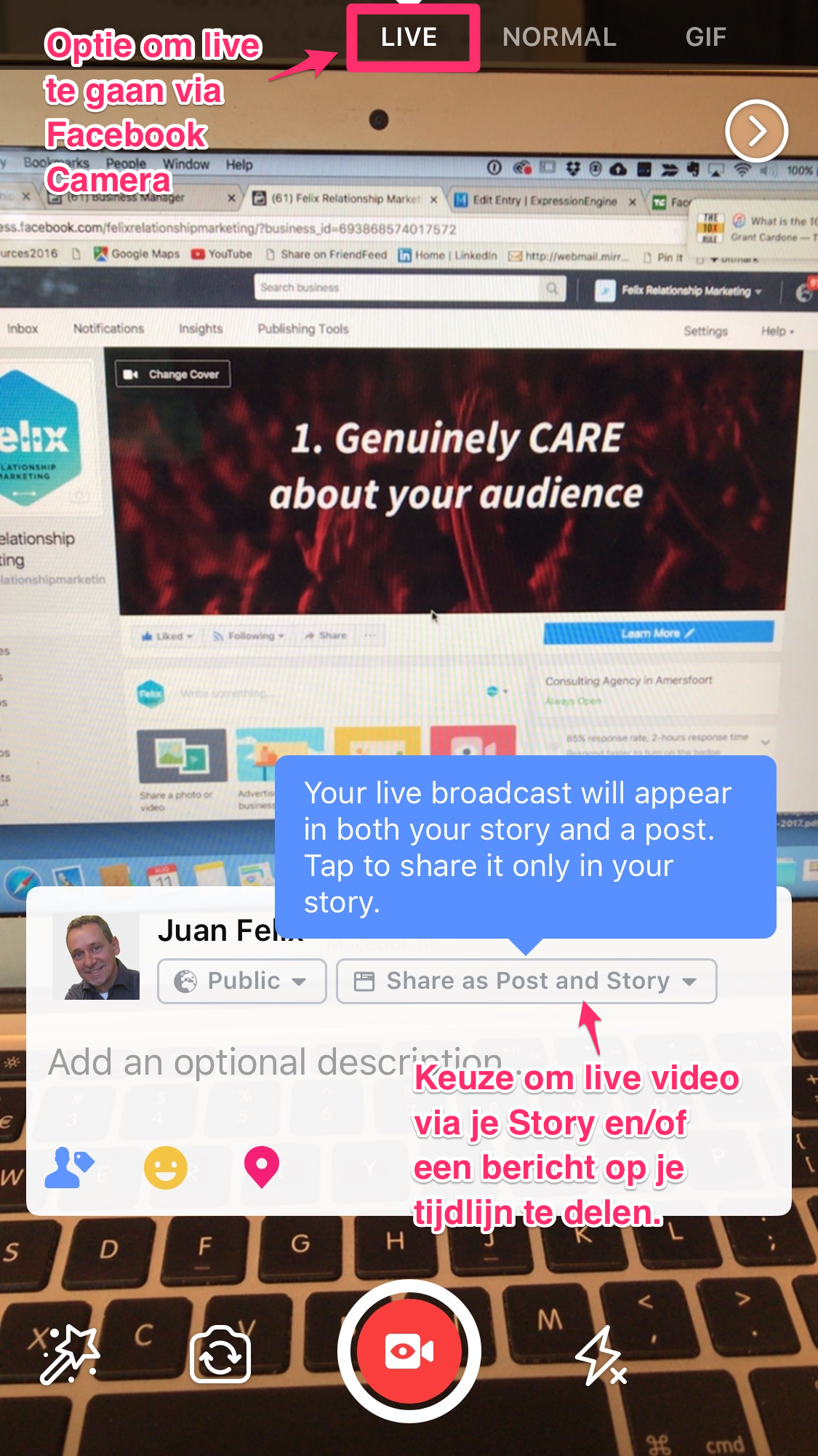 Facebook live broadcast via Camera