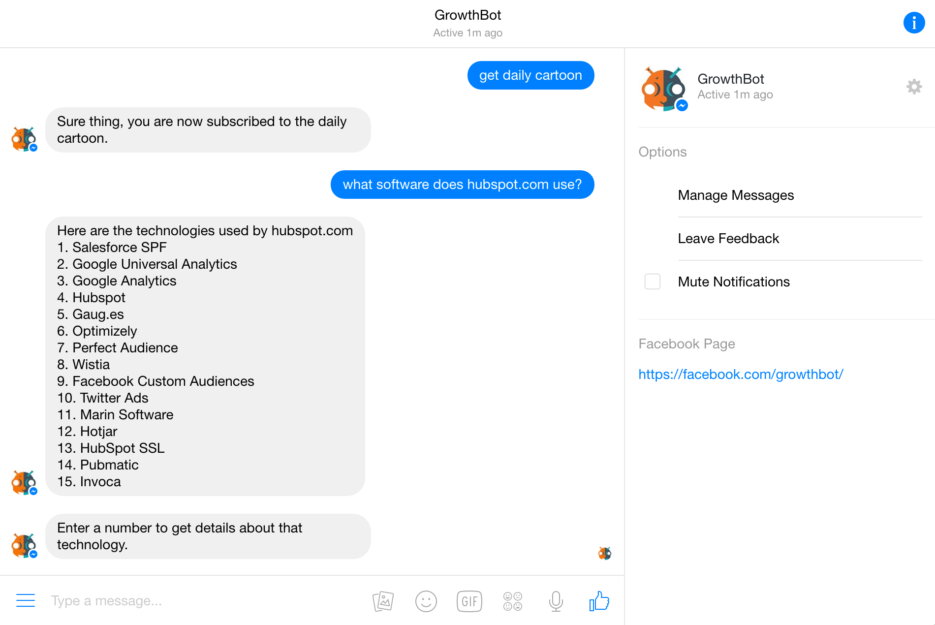 screenshot of growthbot, one of the most powerful chatbots for entrepreneurs