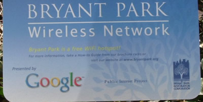 Bryant Park WiFi sponsored by Google