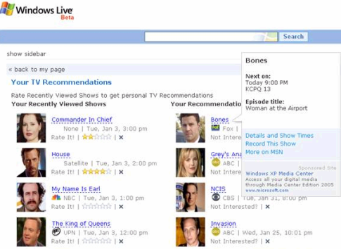 Windows Live TV Recommendations