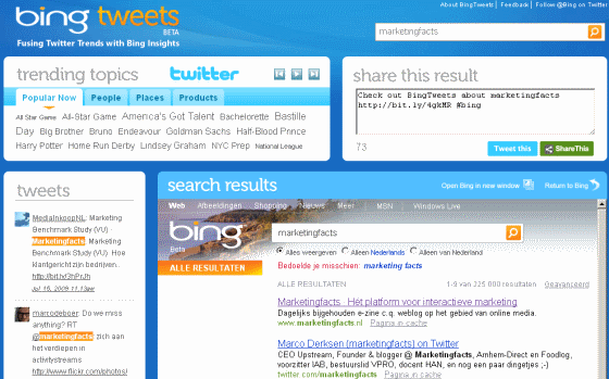 Resultaten voor Marketingfacts in BingTweets 