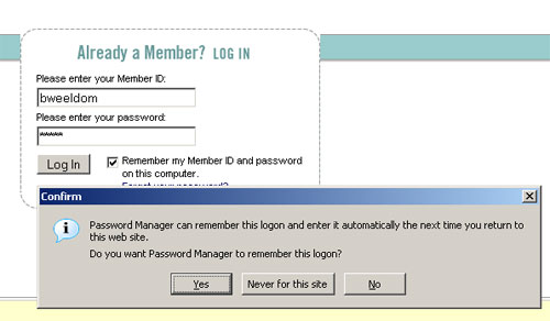UserId en Password worden automatisch ingevoerd