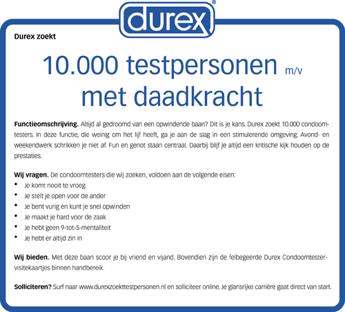 Durex zoekt 10.000 testpersonen met daadkracht