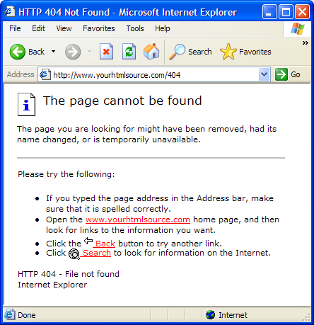 Standaard 404 Internet Explorer