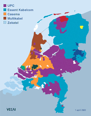 Kaart grootste kabelbedrijven Nederland