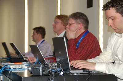 Live bloggen op Marketing3 (van links naar rechts: Jurriaan van Rijswijk, Paul Molenaar, Frank Janssen en Frank Meeuwsen