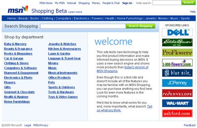MSN's Shopping Search Engine