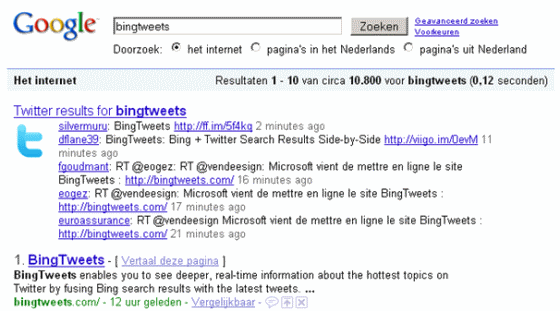 Twitter results greasemonkey plugin voor Firefox