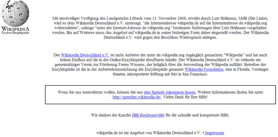 Rechter sluit homepage Duitse Wikipedia